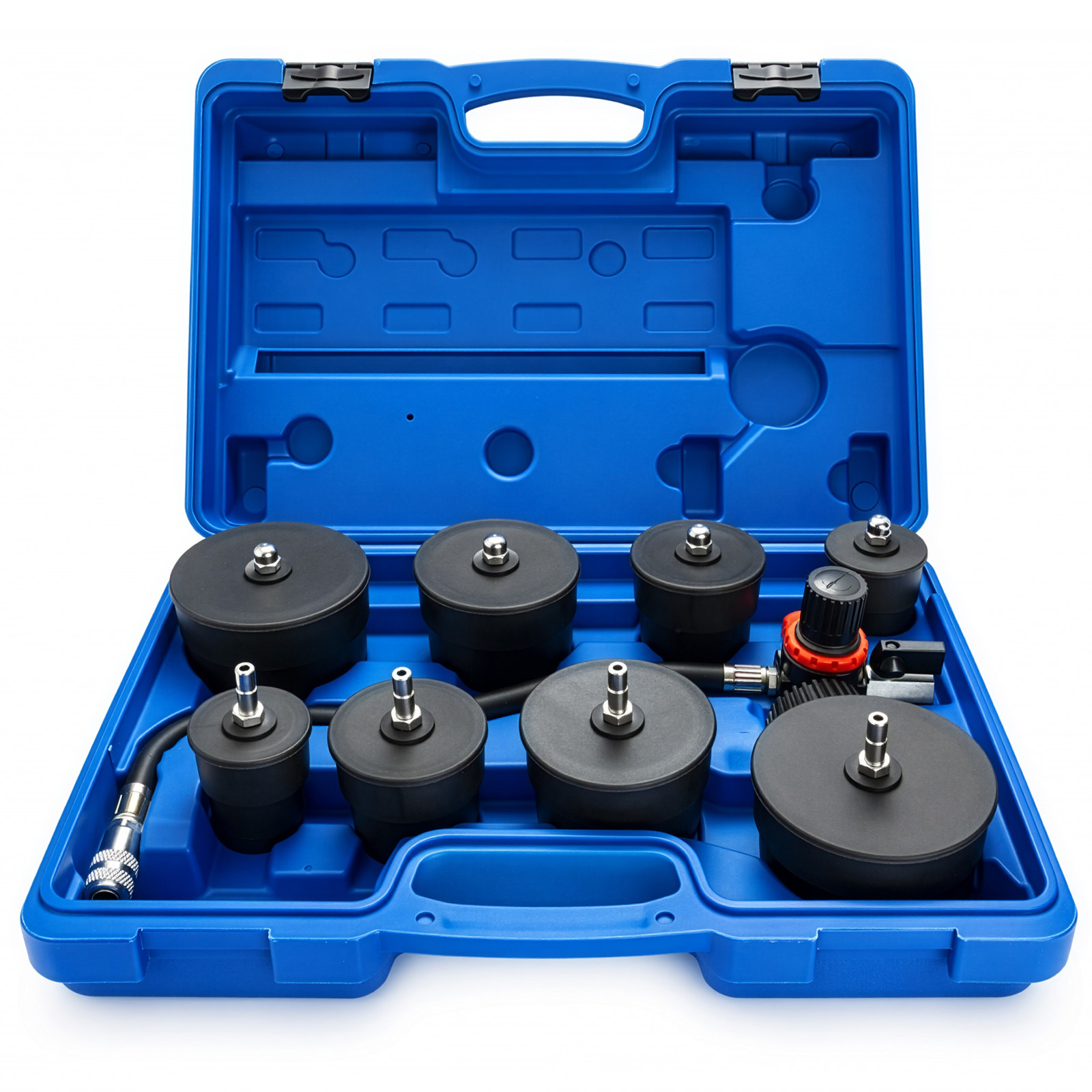 Image of 9pcs Leakage Tester Kit Cooling System Pressure Tester With Pressure Gauge 4 Pairs Of Stepped Adapters Turbo Leak Tester Leak Testers