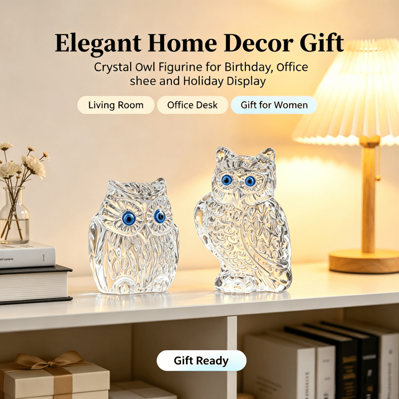 TEMU 2 Sizes Clear Crystal Owl Figurine With - Transparent Glass Owl Statue Suitable For / Tabletop Decor, Elegant Suitable For Christmas Wedding