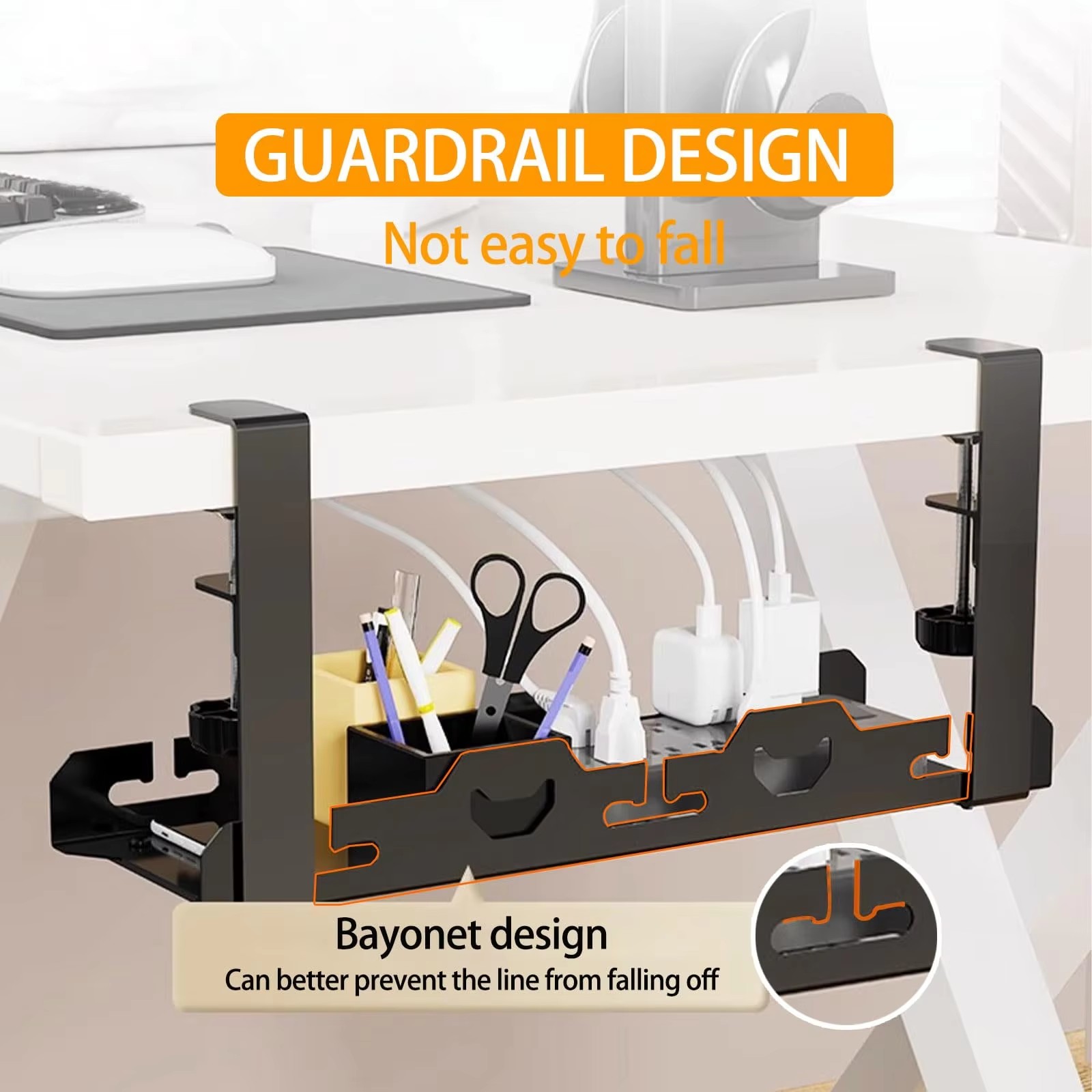 2pcs Telescopic Under Table Storage Rack for Cable Management