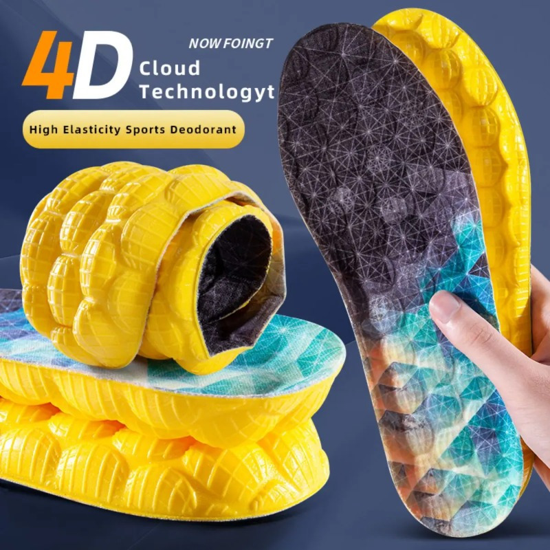 

High-value 4d High Sports Odor-eliminating Insoles, Yellow Pu Breathable Sole For Men's Running Shoes, Shoe Pads