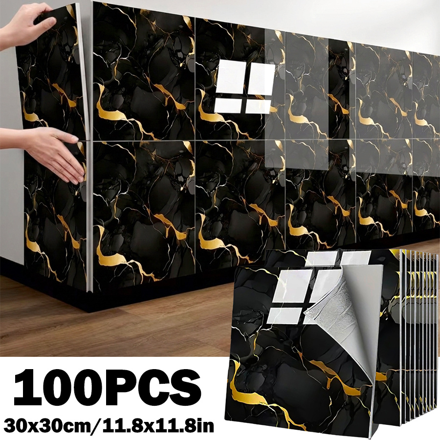 TEMU 50/100pcs 30*30cm/11.8*11.8in Self Adhesive Wallpaper With Luxurious Gilded Texture, 3d Three-dimensional Wall Panel Hanging Decorative Tiles,