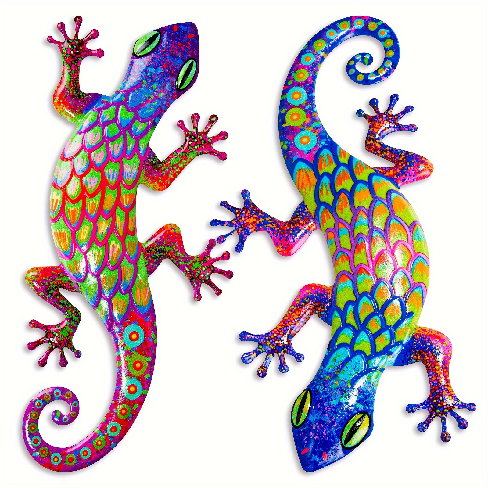 E-shop 2er-Set bunte Acryl Geckos Wanddekorationen - Innen-/Außendekoration mit lebendigen Geckos Skulpturen, für Garten, Terrasse, Wohnzimmer,
