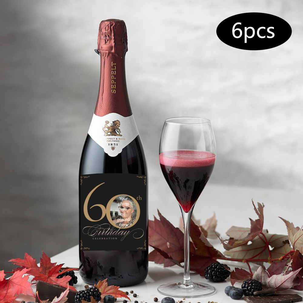 Image of 6/12/18pcs Customized Birthday Wine Sticker Set, Luxurious "60th" Numbers With Golden Patterns Theme Design, Very Suitable For Birthday Decoration, To 60-year-old Elders To , A Must-have For Birthdays