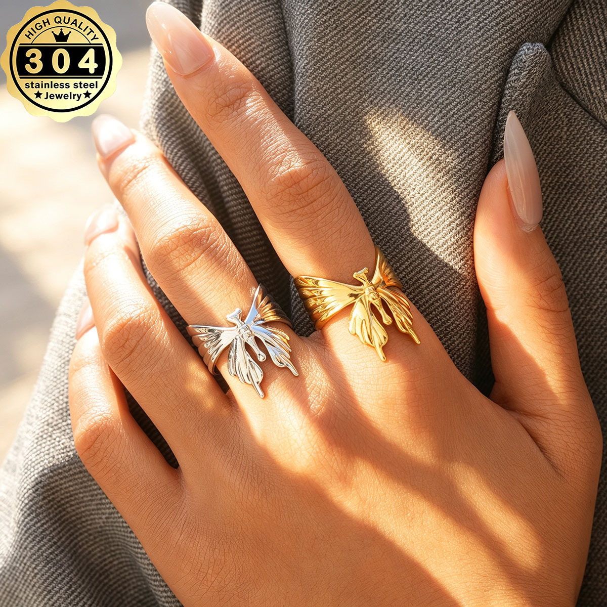 Vintage Sculptural Butterfly Statement Ring, Adjustable