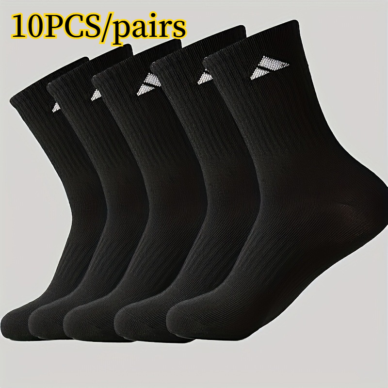 TEMU 10 pièces/5 paires de chaussettes unisexes, chaussettes de sport longues à taille haute, chaussettes à bord simple de couleur unie, chaussettes