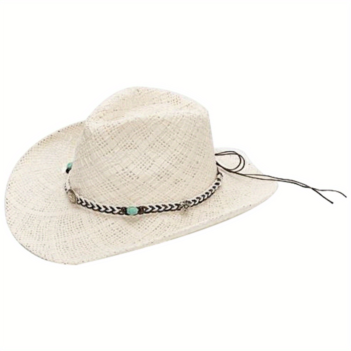 unisex turquoise straw cowboy hat summer western - Temu display picture 2