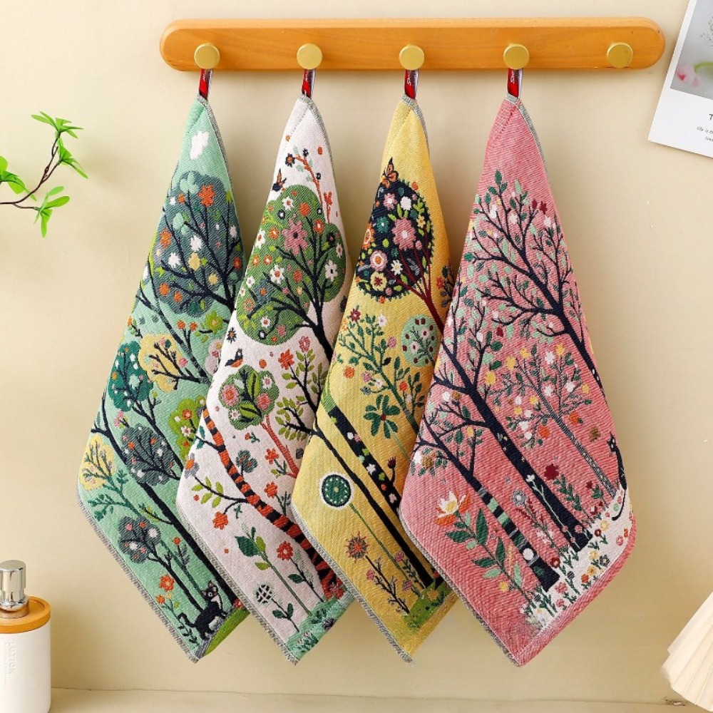 TEMU 4pcs Set Of Forest-patterned Hand Towels, Soft Absorbent Kitchen Dish Towels