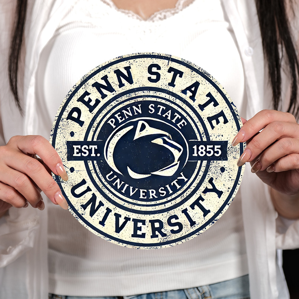 

1pc Penn State University Vintage-inspired Round Aluminum Sign - Wall Hanging, Multipurpose, , Easy To Clean, English Language, Ideal For Home, Office, Man Cave Decor