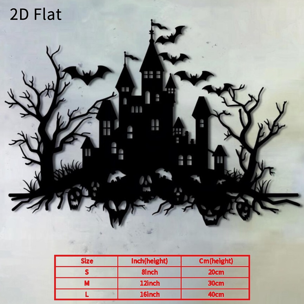 TEMU 2d Flat - [wall Sculptures] 2d Flat 1pc Halloween Castle Bat Metal Wall Art Sign Decor Vintage Plaque For Home Porch Garden Indoor Outdoor