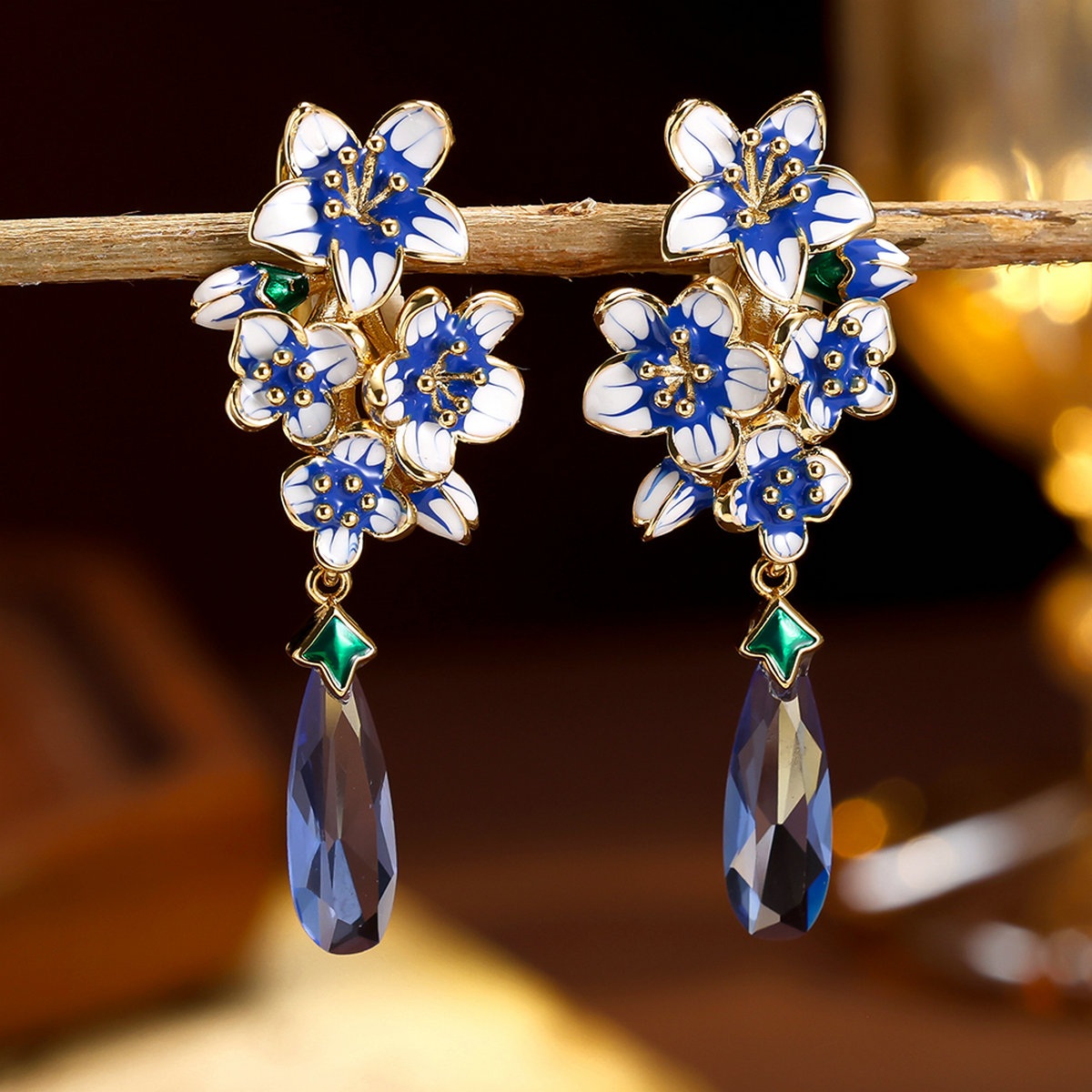 Vintage Drip-Enamel Floral Drop Earrings