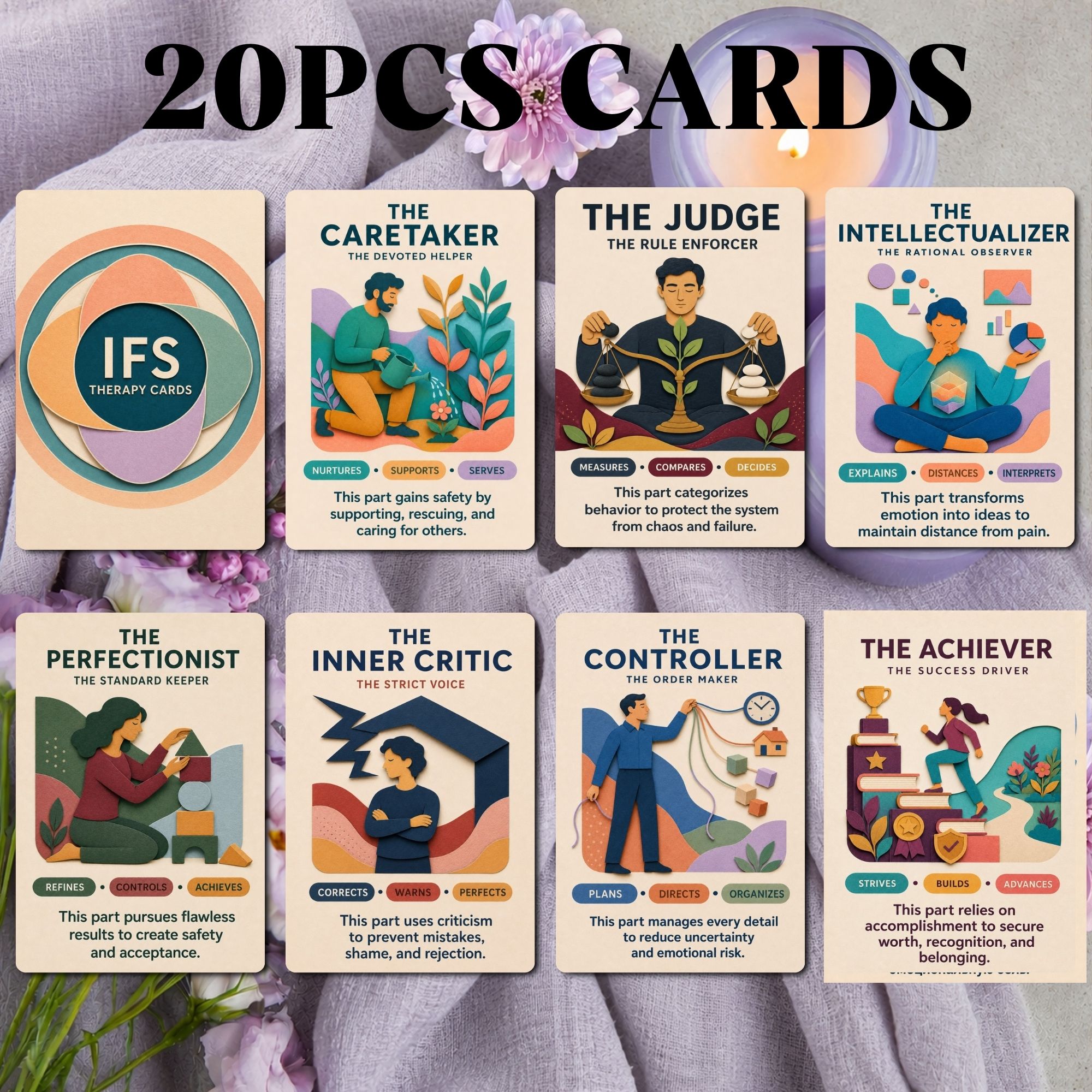 TEMU Ifs Coping Skills Cards, 20pcs English Version Cards, , And Emotional Awareness For Inner Wisdom, Counseling, Daily Reflection, Journaling And