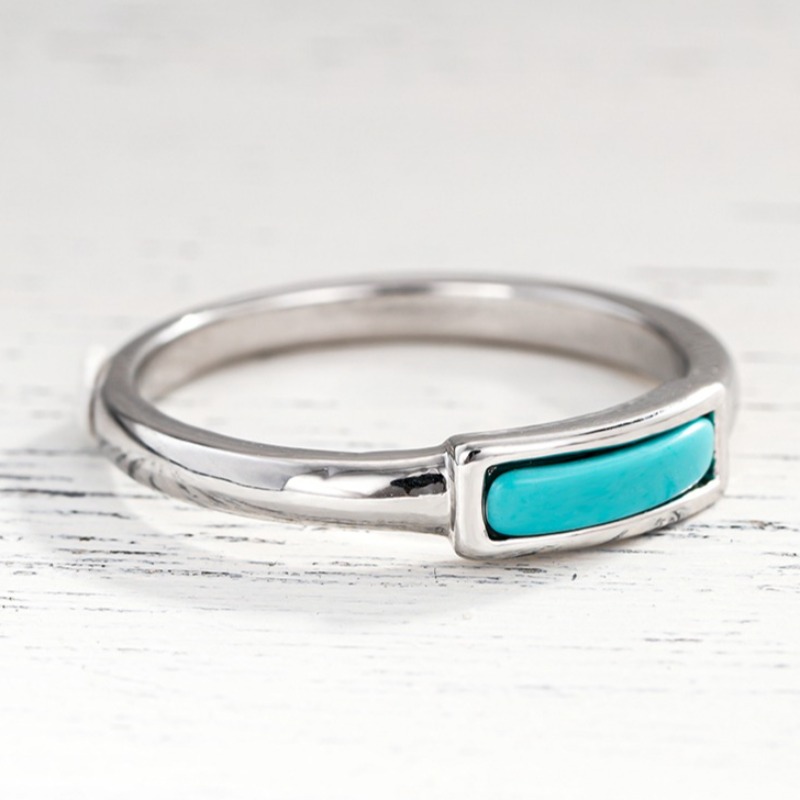 Women's Bohemian Rectangular Synthetic Turquoise Stackable Ring