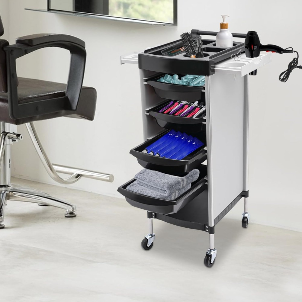 Salon Trolley, 6 Tier Cart With Wheels, Multi-functional Salon Trolley Carts W/ Drawers, Space- Rolling Cart Versatile Utility Cart For Salon Stations (white)
