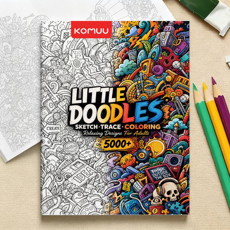 Image of 5000+ Cute Doodle Elements Adult Coloring Book, Relaxing Doodle Trace & Sketch Coloring Pages, Stress‑relief For Art Activity Book For Adults, Drawing Workbook, Fun Abstract Doodle Patterns