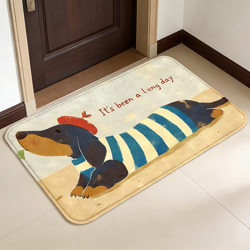TEMU 1pc Of Cute Dachshund Printed Soft Doormat, Flannel Mat, Suitable For Kitchen Mats, Entrance Mats, And Bedside Mats