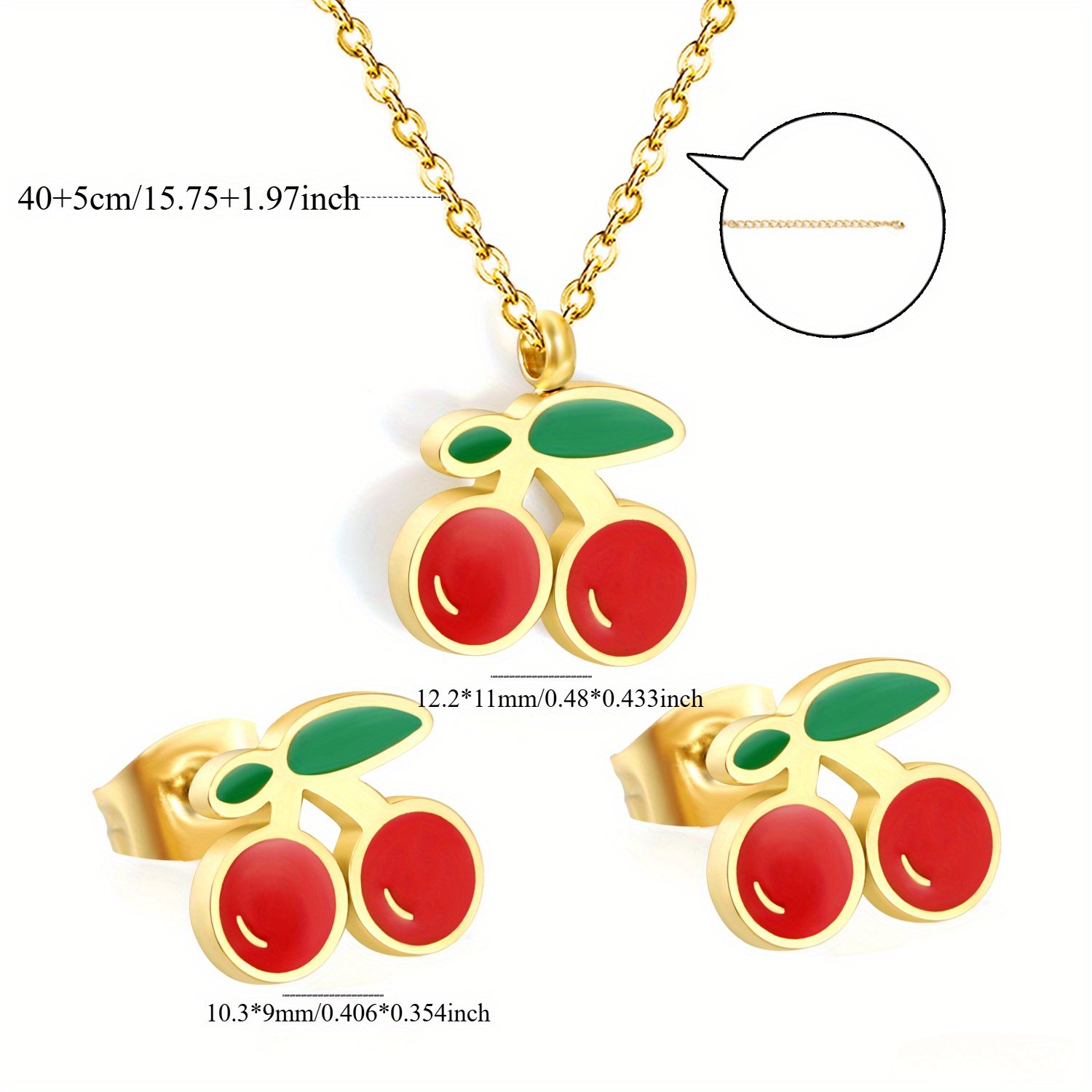 3pcs Stainless Steel Cherry Pendant Set