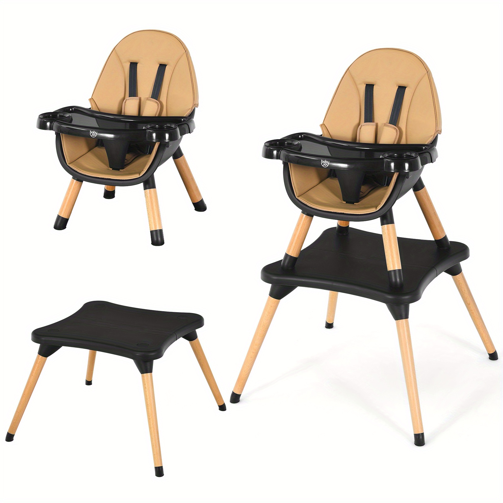 COSTWAY 6-in-1 Convertible High Chair with 6-in-1 Functionality - Wooden & Plastic Construction, Adjustable Height & 5-Stage Developmental Support - Image 3