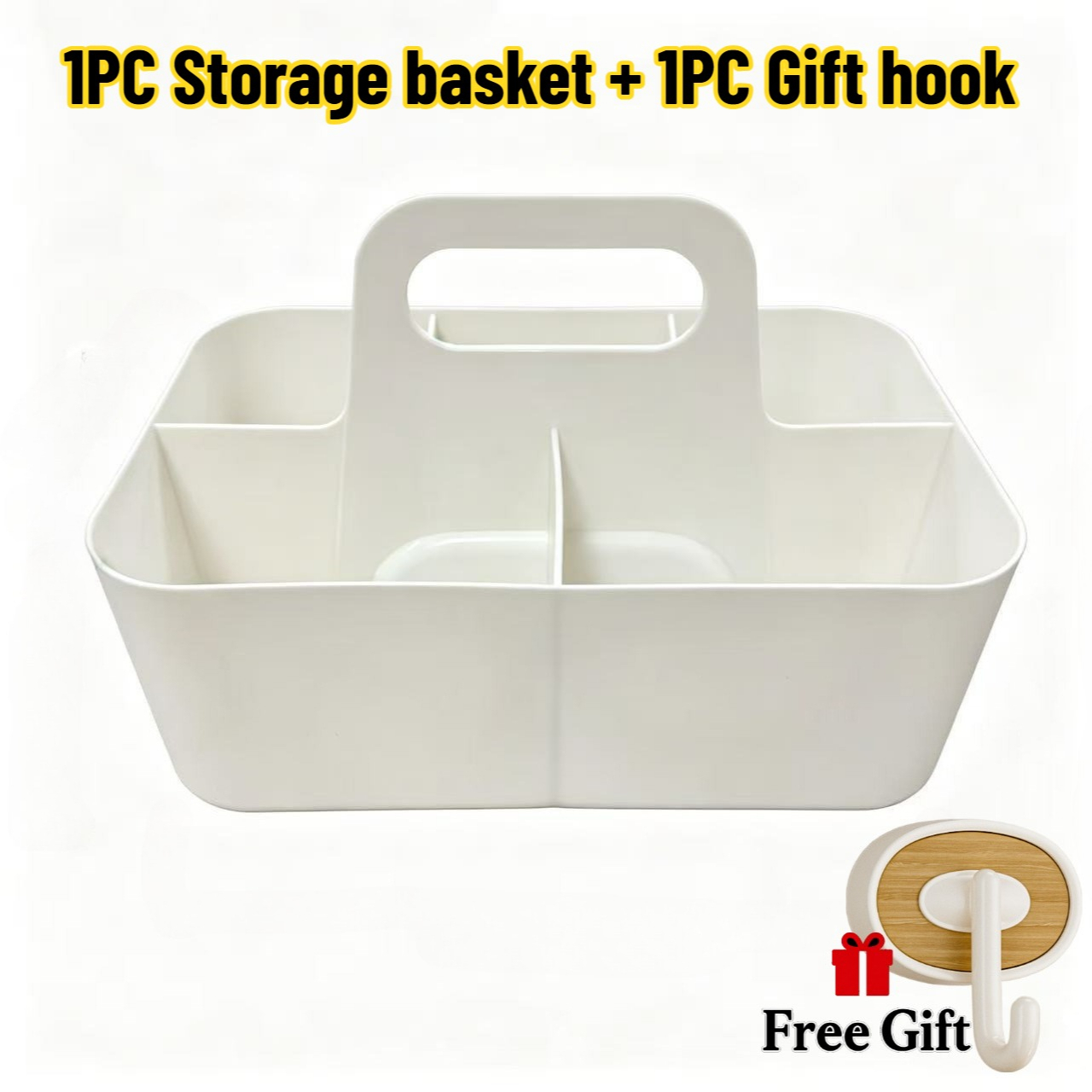 TEMU Large Capacity Multipurpose Storage Basket With Handle, 1pc Storage Box And 1pc Free Hook, Convenient Portable Pencil And Pen Organizer, Desktop