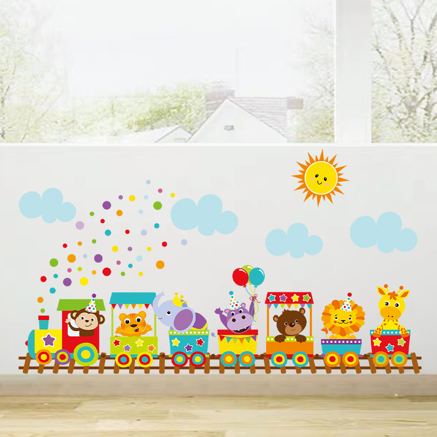 2pcs fun animal train wall decals removable self - Temu Kuwait, image size:900x900