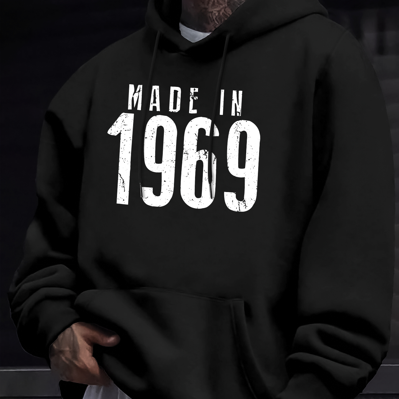 

Men's Retro '1969' Print Hooded Sweatshirt, Casual Trendy Long Sleeve Sports Hoodie As Gift