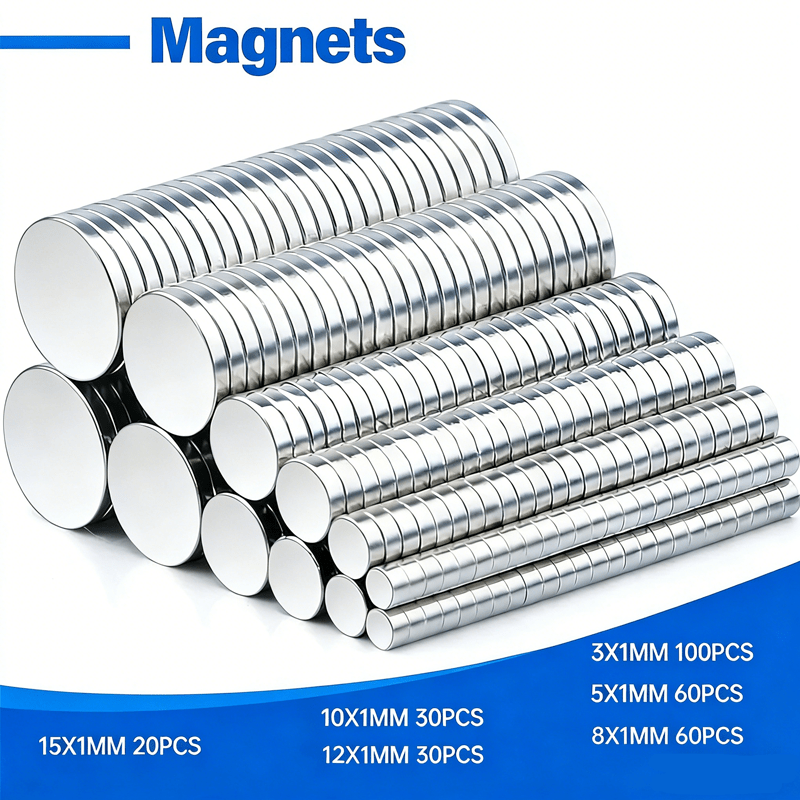 300pcs Round Metal Magnets In 6 Sizes - Thin Round Refrigerator Magnets Suitable For Home And Office Use