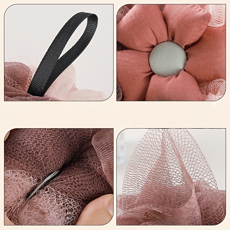 2pcs Set: Bath Ball & Heart-Shaped Hook, Floral Bath Flower