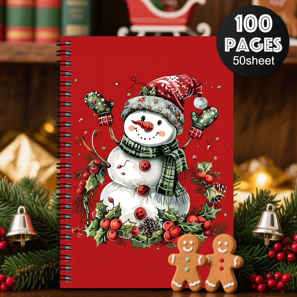 1 festive christmas spiral notebook snowman design red and green festive theme 50 pages with wire paper diary for office supplies   gifts and christmas planning christmas decorations christmas notebook snowman   spiral notebook summer notebook planning diary school notebook quality stationery gift  