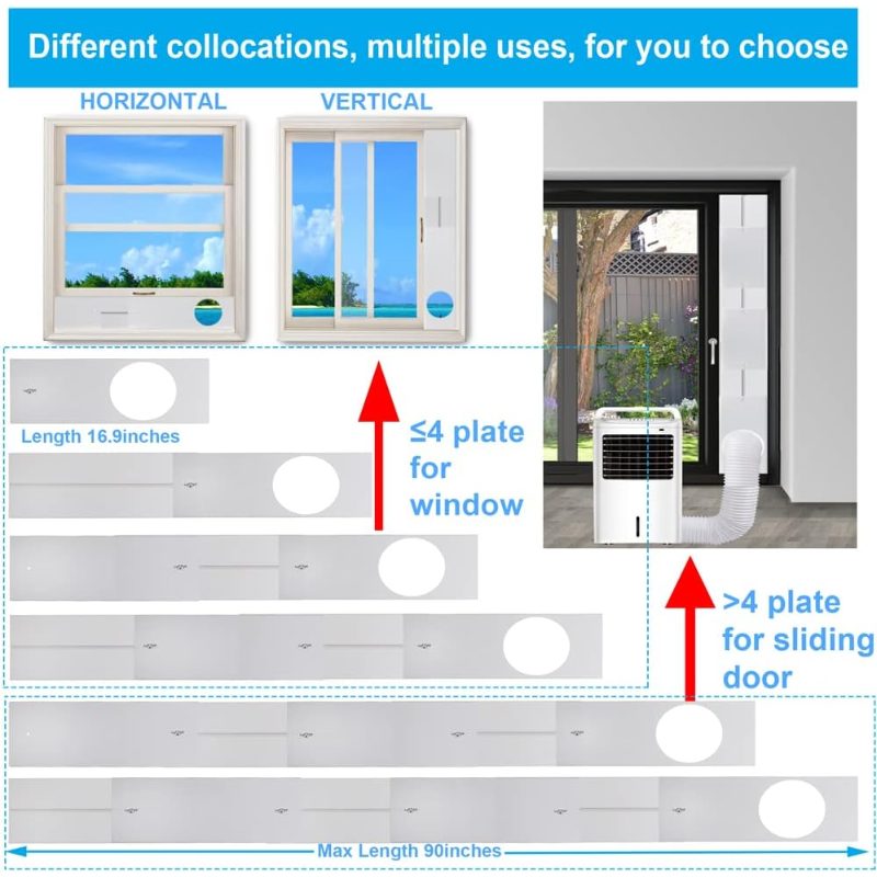 portable air conditioner sliding door vent kit 2024 new upgrade portable air conditioner window kit sliding door length 90inches ac vent kit for exhaust hose with 5 9 15cm diameter
