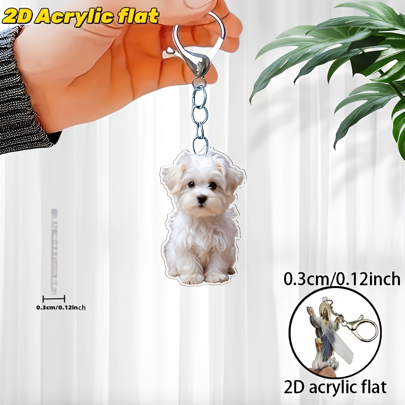 E-shop 2D Flat - Ein bezaubernder kleiner weißer Welpen Muster Schlüsselanhänger, mit einem neuen Acryl Design. Dieser robuste, leichte und