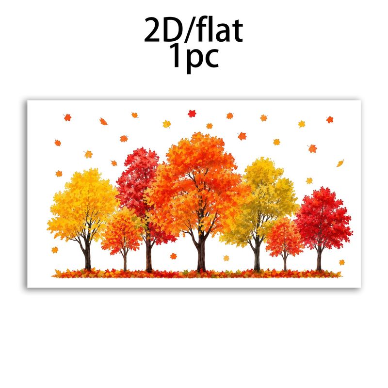 TEMU 2d Flat, 1pc, New 2d Flat Electrostatic Window Cling, Autumn Fallen Leaves Forest Theme, Red And Yellow Maple Landscape, Cozy Seasonal