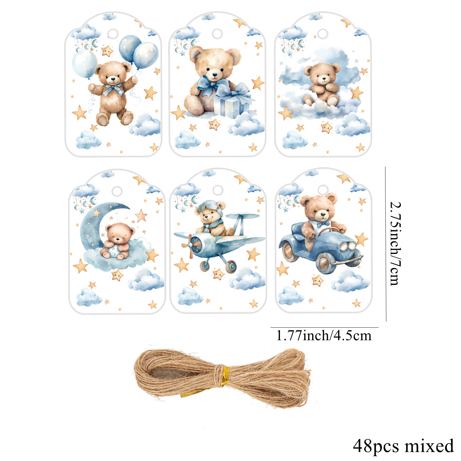 TEMU 48 pezzi/Set Serie Orsetto Blu Etichette da Appendere Multitipo Adorabili Etichette di Carta Orsetto per Decorazioni Festa di Regali Forniture