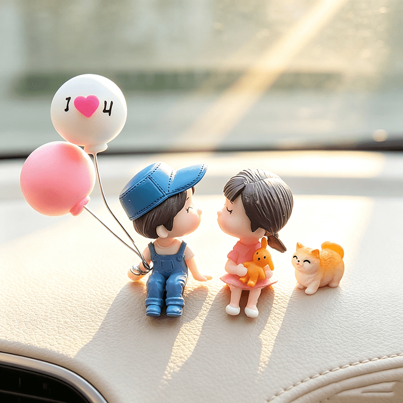 TEMU 1 Set Of 3pcs Orange Couple Car Ornaments With Balloons, Made Of Matte Solid Resin. Suitable For Couples Who Own Cars, Lovers Of Soft Car