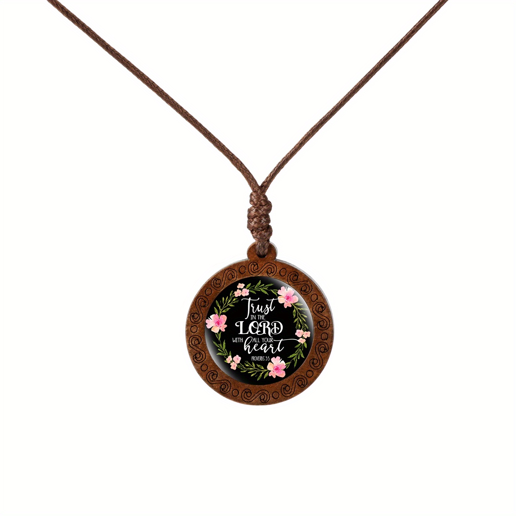 Inspirational Bible Verse Wood Glass Cabochon Necklace