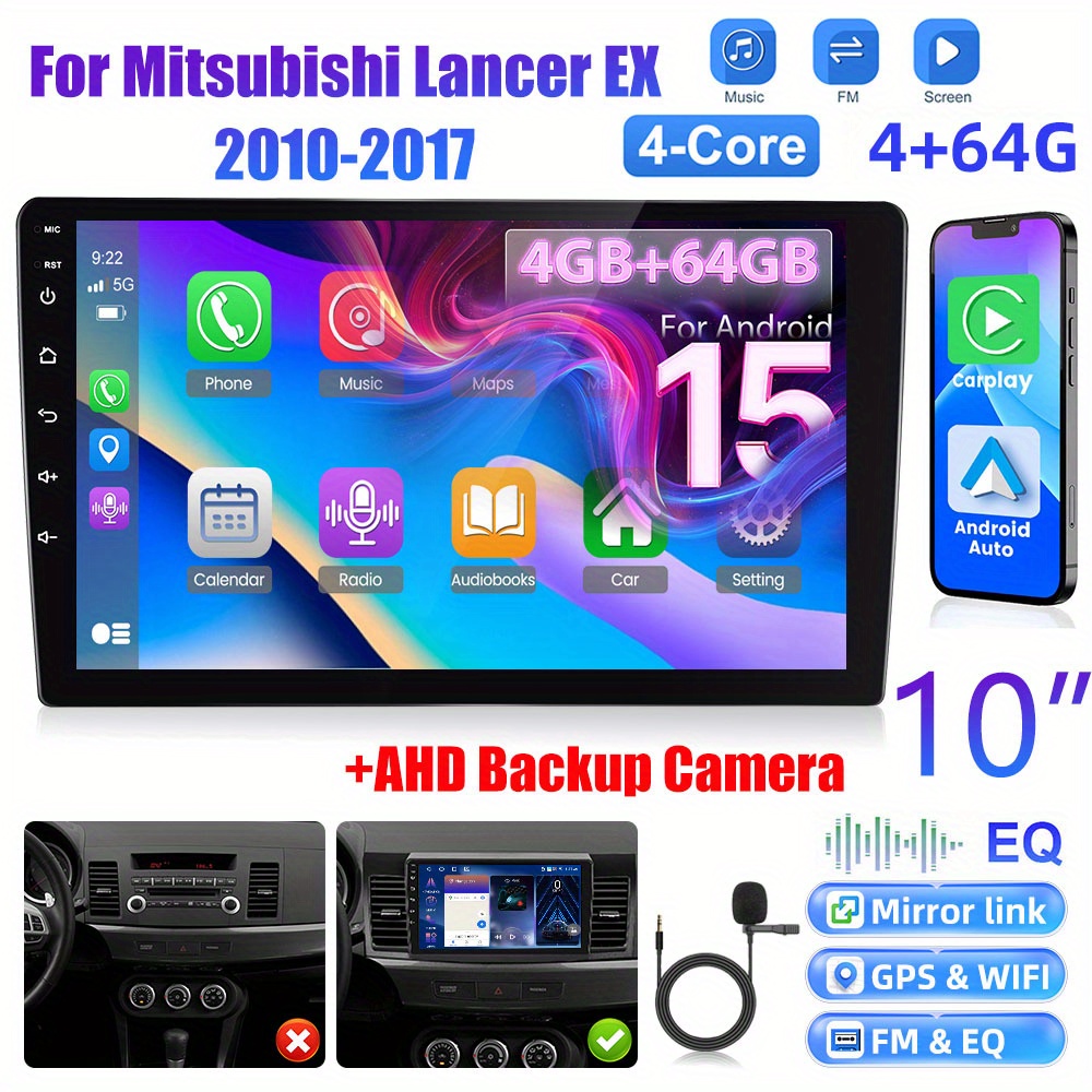 Image of [4+64g] 10 Inch 15 Radio Double Din Car Stereo For Ex 2010-2017 With Auto, 1080p Touch Screen Radio Wifi/ / Fm/ Swc/ / Backup Camera/ Mic/ 32 Eq, Without Battery