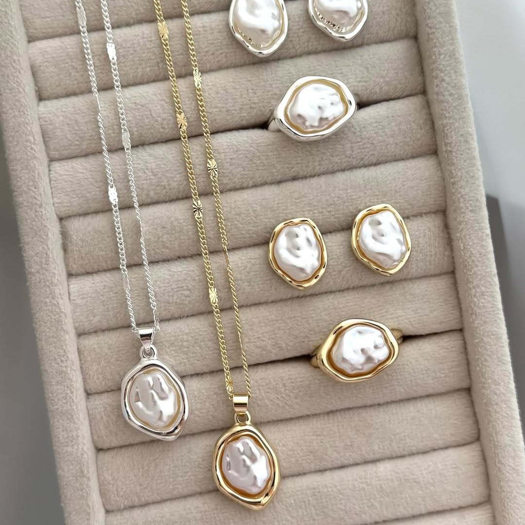 TEMU 8pcs Manfanst French Vintage Baroque Necklace & Earrings Suitable For Women, Plated , Light Luxury Elegant Ear For Daily Wear, Parties, Wedding