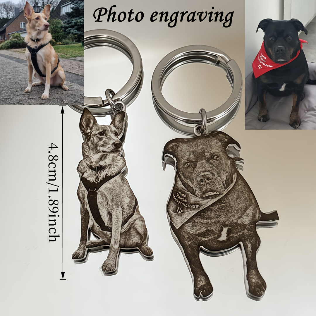 E-shop Personalisierter, lasergravurter Haustier-Porträt-Schlüsselanhänger – Personalisierter Hunde-Schlüsselanhänger aus Edelstahl mit HD-Details,