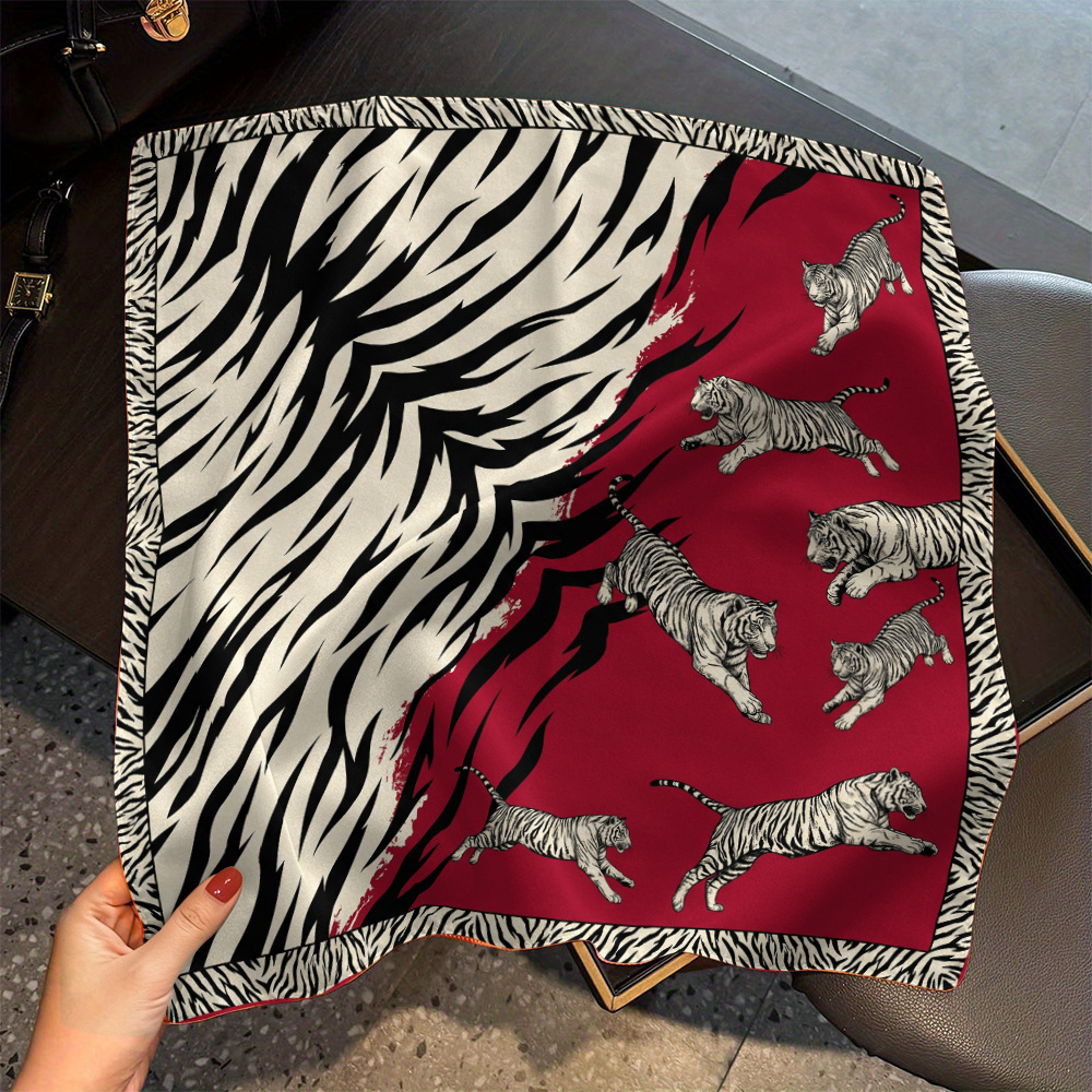 TEMU 1 stuk Zebra & Tijger Pop Art Sjaal Omslagdoek - Retro Koreaanse Stijl Paisley Print Vierkante Nekomslag Geschikt voor Casual & Geklede Outfits,