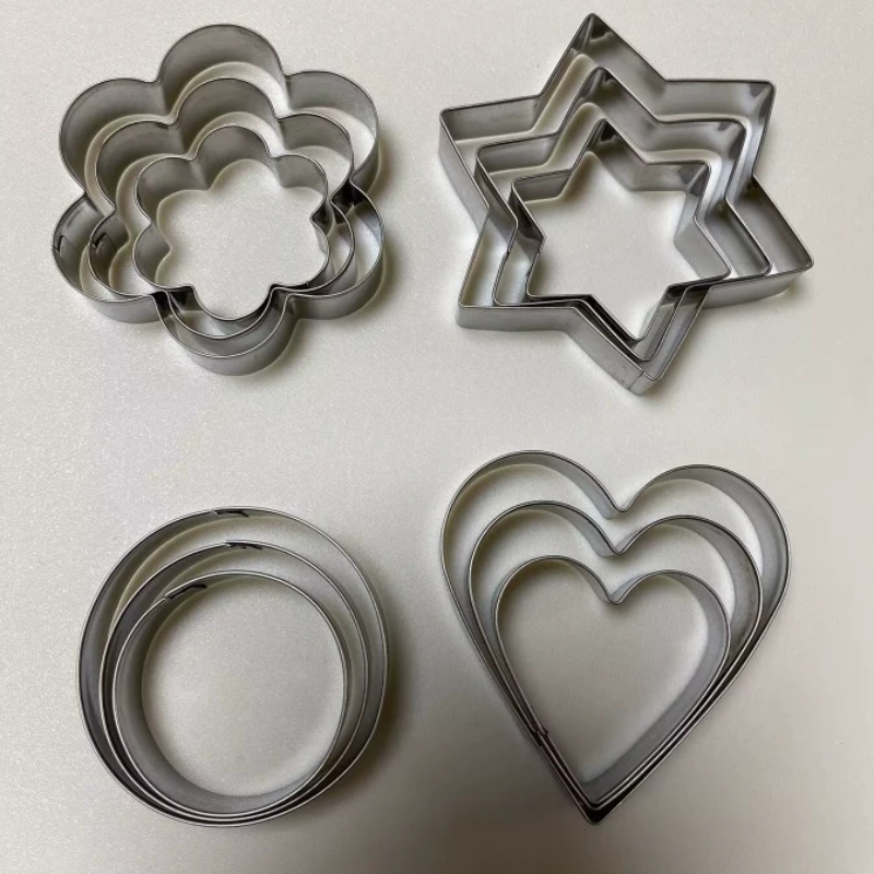 TEMU 12pcs Metal Cookie Cutter Set- Stainless Steel Shapes Including Round, Heart, Star, And Flower For Baking Biscuits And Mini Molds
