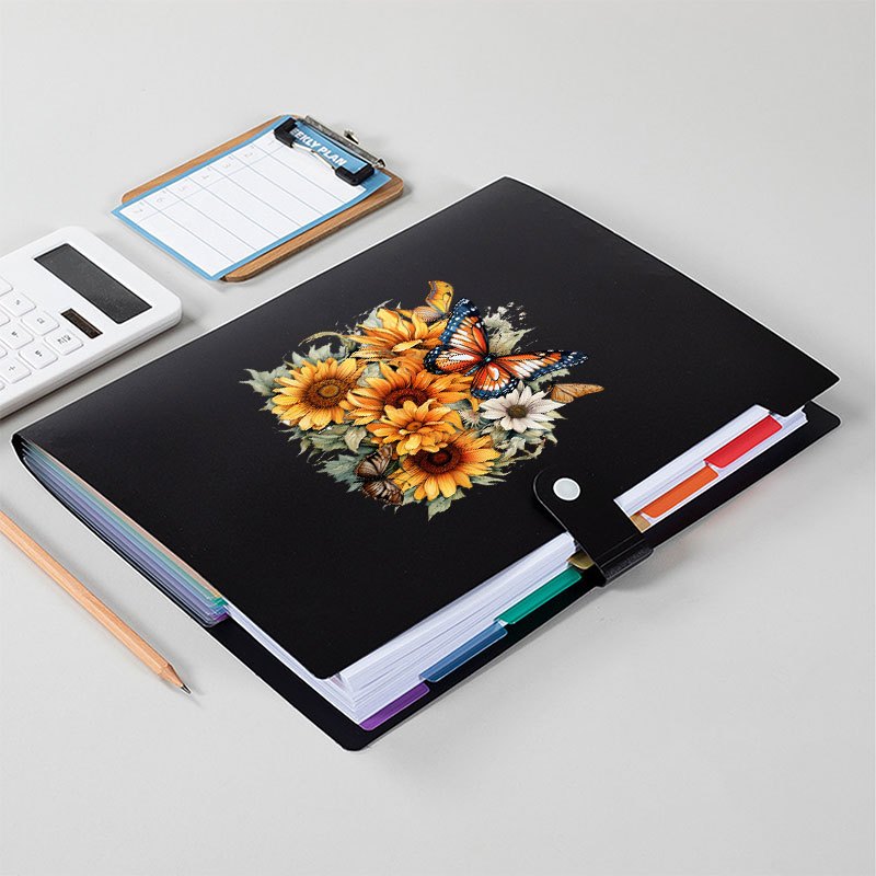 TEMU 1pc Sunflower Organ Bag, Material Bag, A4 Classification Folder, 7-grid Color Insert Folder, Student Test Paper Folder, Halloween And Christmas