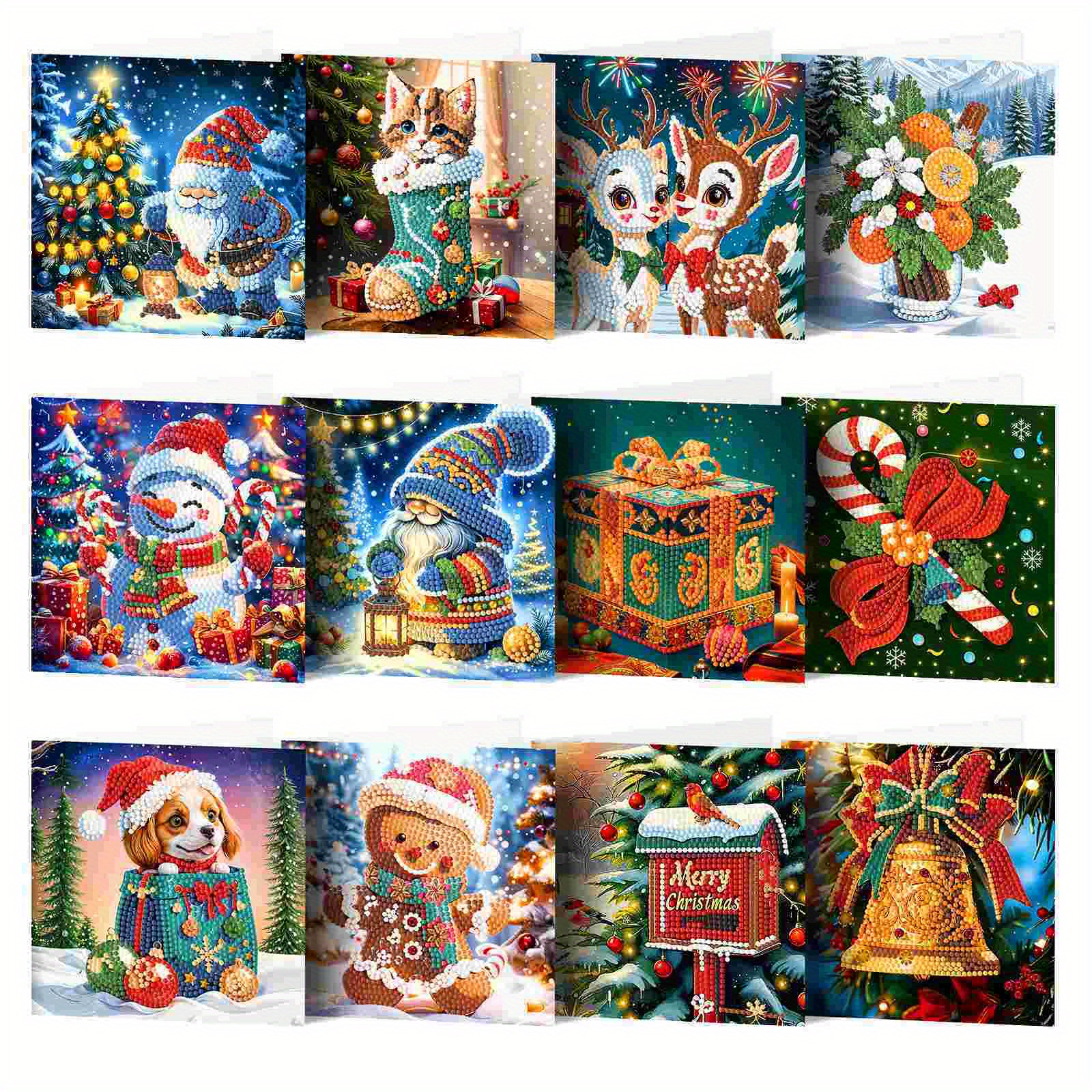 Image of Diamond Painting - 12pcs Greeting Card Set - Featuring Gingerbread Men, Candies, And Christmas Tree Designs. Perfect For Christmas Cards With Festive Wishes, Irregular Round Diamonds
