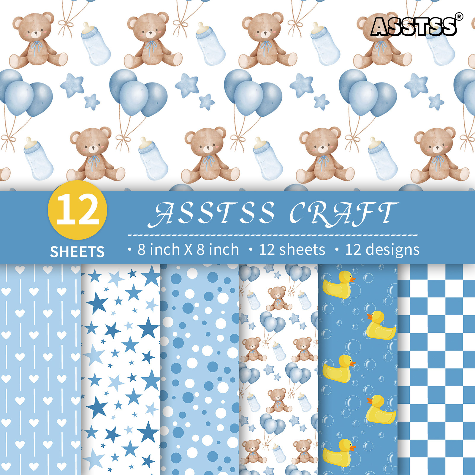 TEMU 12-sheet Asstss 8*8-inch Scrapbooking Paper Pad, - Backing Paper Supplies, Heavyweight Cardstock For Journaling, Collage Art, Greeting Cards,