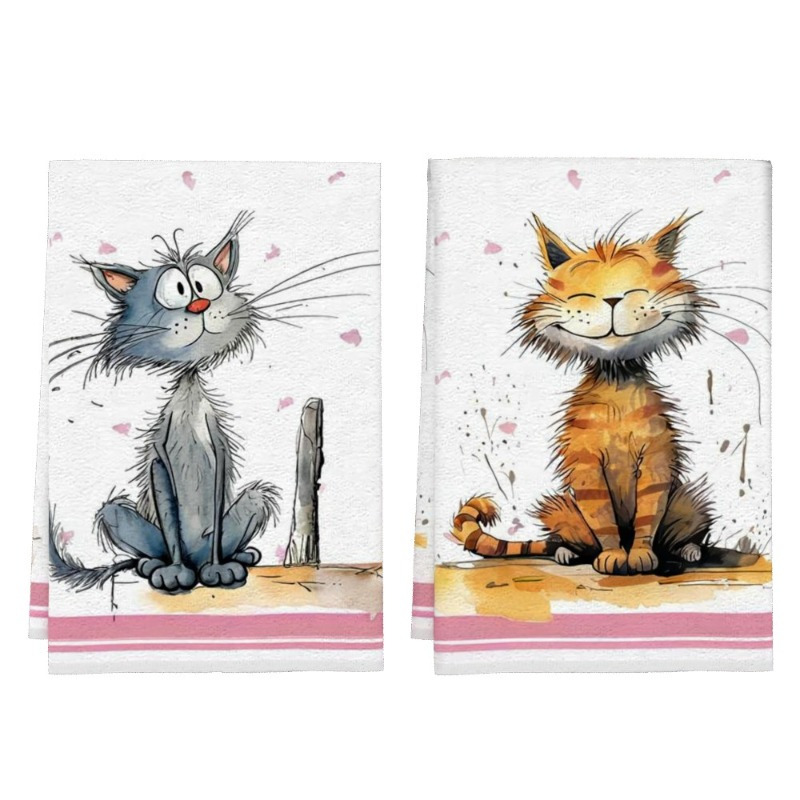 

Easter 2pcs 18*26inches Cartoon Kitten Kitchen Towels Towels Dish Towels Soft And Absorbent Suitable For Decorative Cleaning Kitchen Towels Face Towels Bathroom Home Accessories Rj