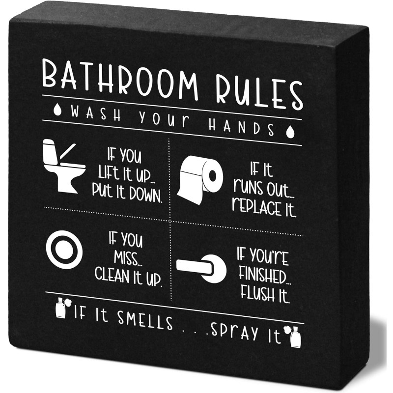 TEMU 2d Flat, Funny Bathroom Rules Sign - 5x5 Inch Artificial Restroom Etiquette Chart With Toilet Paper Icon & Hygiene Guide - Farmhouse Rustic
