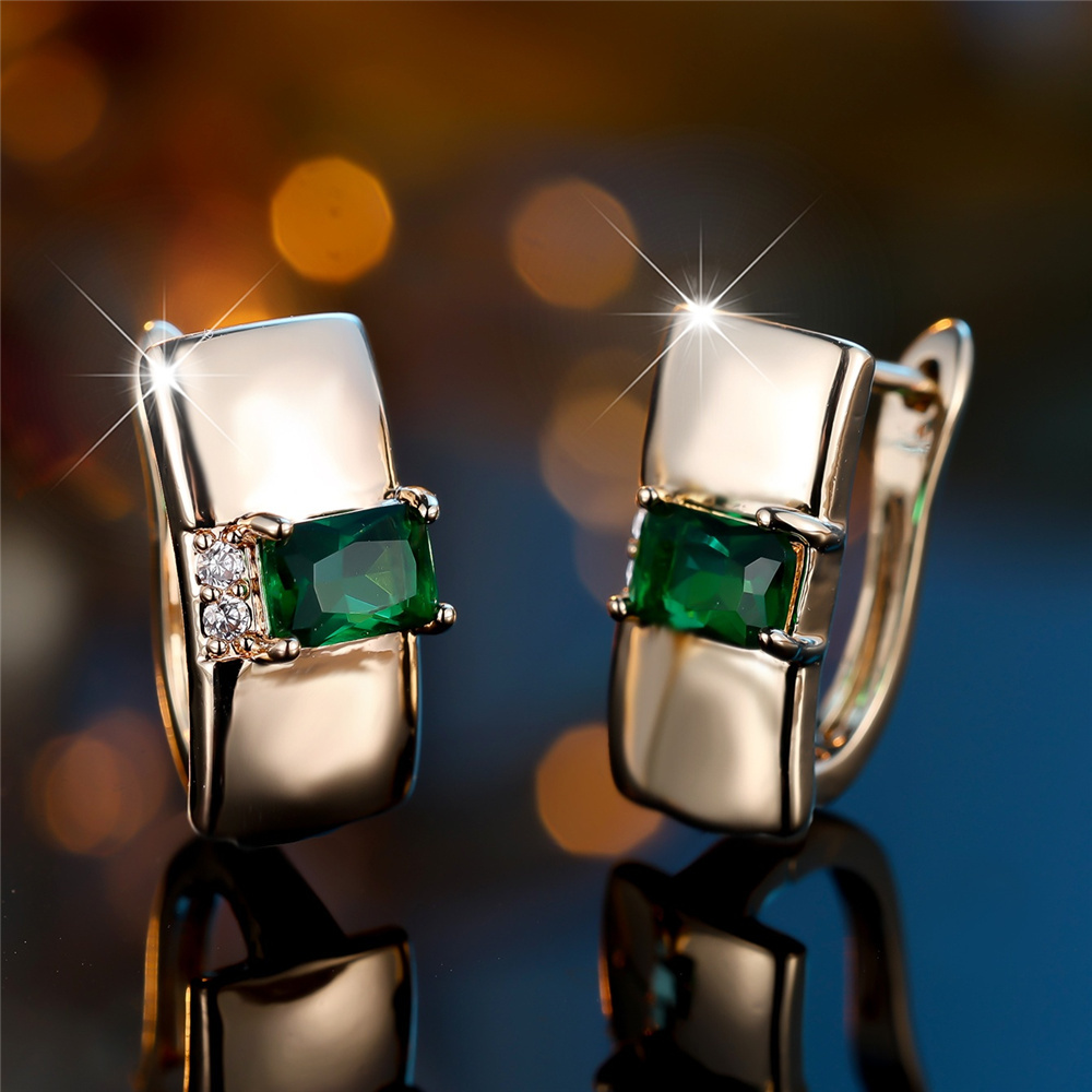 Elegant Drop Earrings with Rectangle-Cut Green Stones