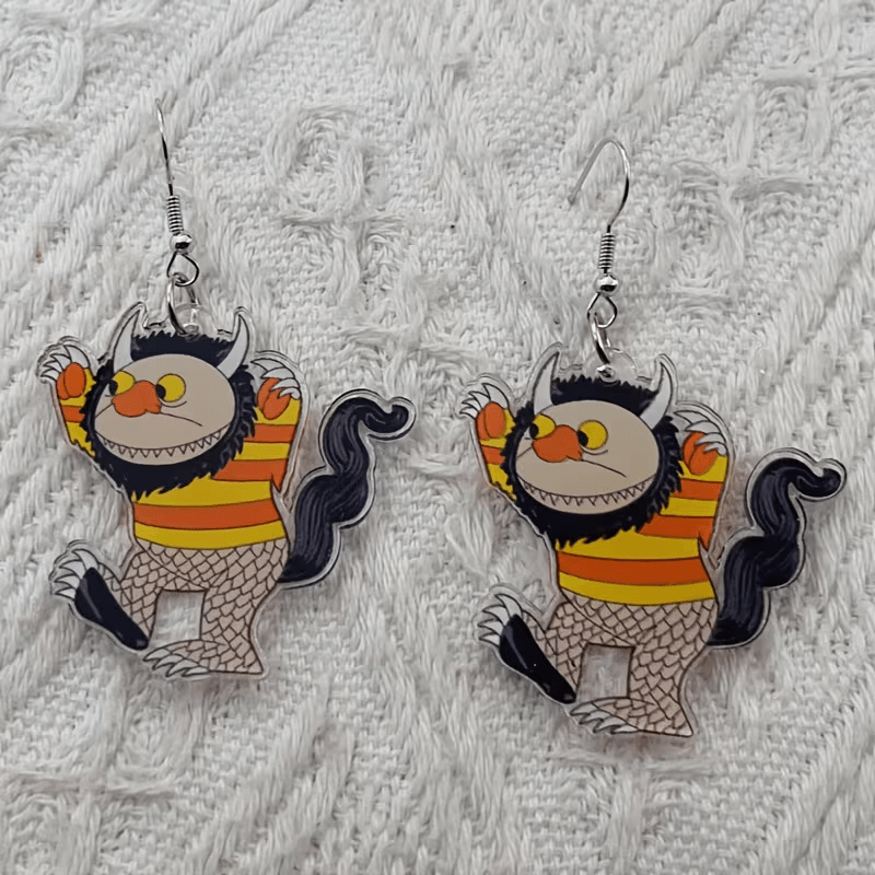 TEMU Boucles d'oreilles 2D plates - Boucles d'oreilles 2D1 en acrylique avec motif de dessin animé, boucles d'oreilles pour femmes, pour