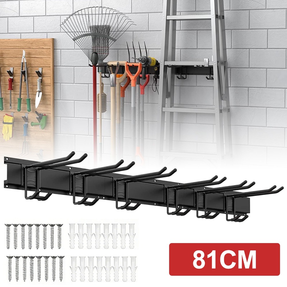Image of Heavy-duty Wall Mounted Hook Rack, Reinforced Stable Hooks Design, Space Storage Organizer For Shovels, Rakes, Brooms And Garden Tools, Perfect For Garage, Shed And Workshop Storage And Organization