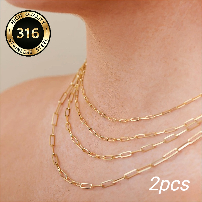 2pcs Minimalist Geometric Stainless Steel Rectangular Cross Chains