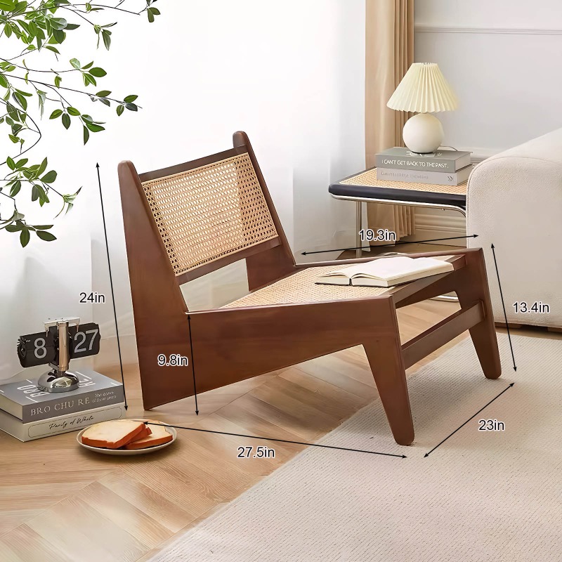 Modern Mid-Century Accent Chair, Rattan Lounge Chair for Living Room, Boho Side Corner Comfy Chair for Bedroom And Balcony, Walnut