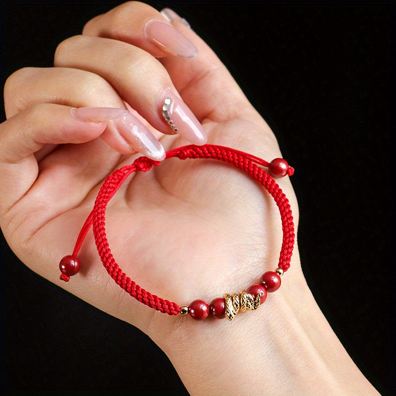 

1pc Red Rope Braided Bracelet Vintage Style Handmade Hand String Jewelry Decoration New Year Gift