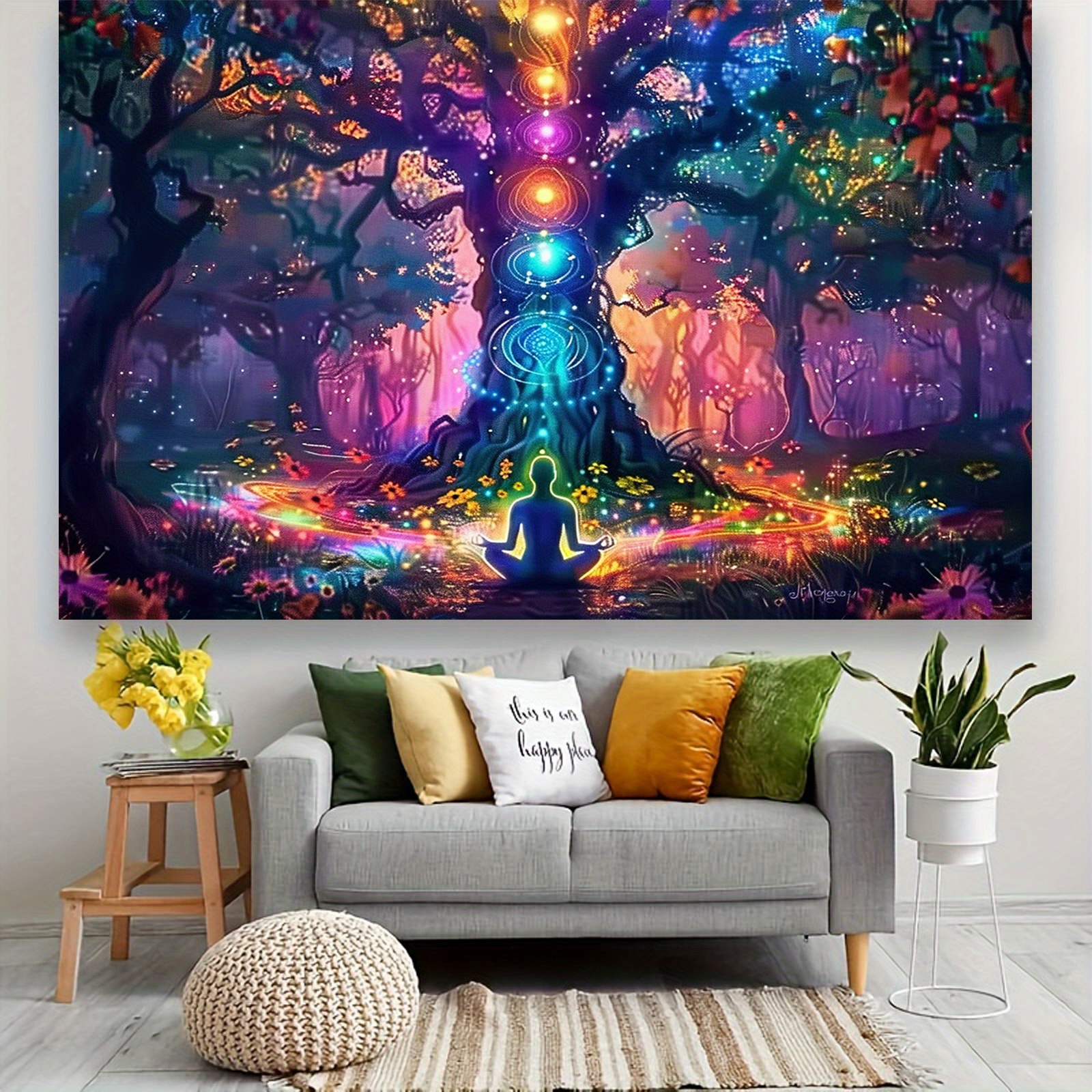 Tree Of Life Chakra Tapestry For Yoga Meditation Wall Decor_voghion.com